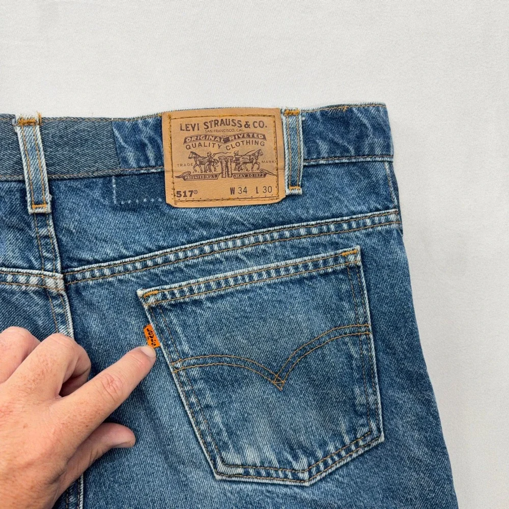 Levi's Jeans 517 Orange Tab Vintage 90s Made in USA Blue Denim Mens W34 L30